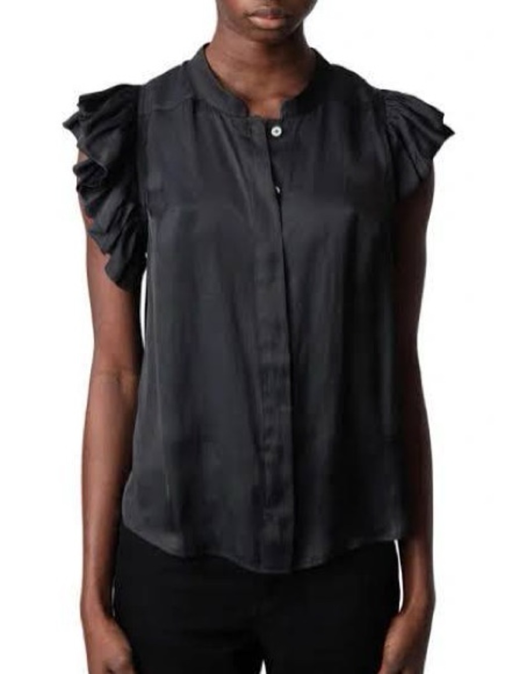 Zadig & Voltaire Ruffled Cap-Sleeve Charcoal Women's Top sz M
